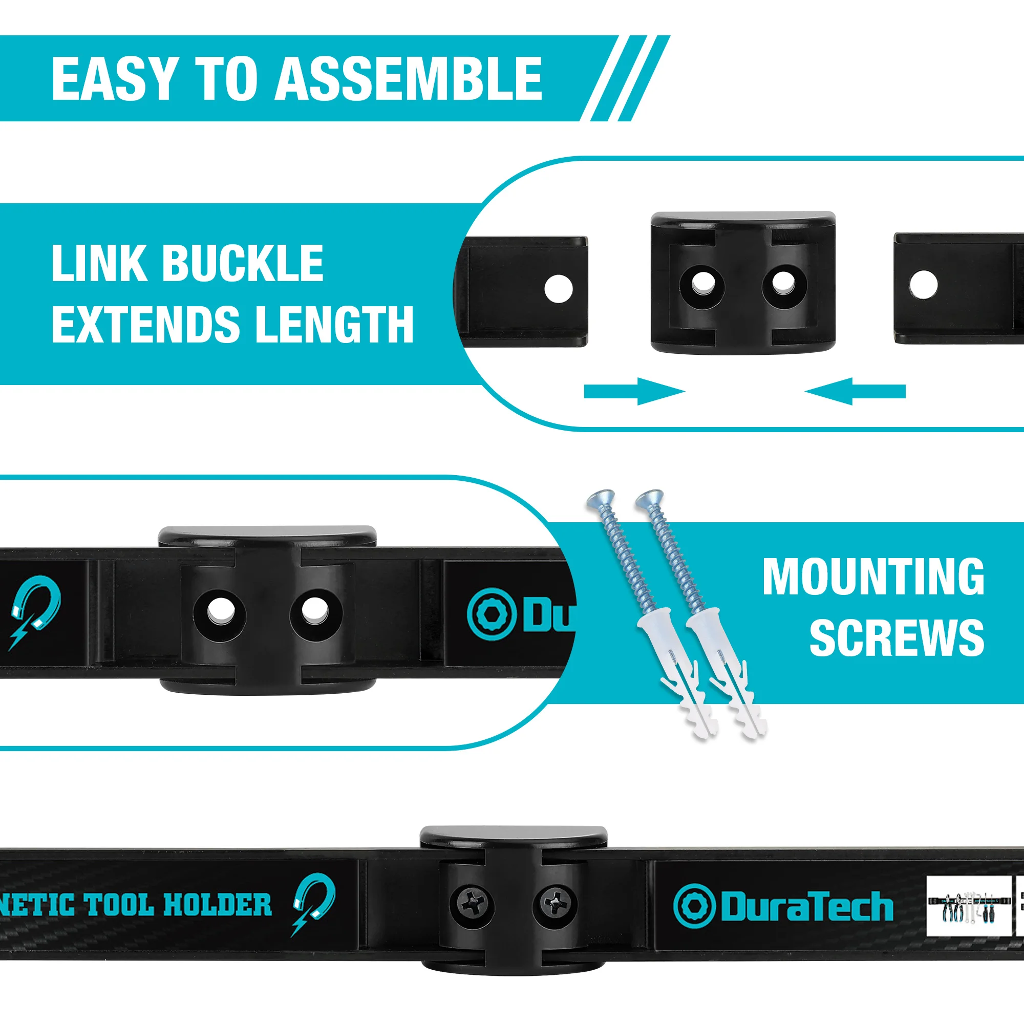 DuraTech 4PCS 12" Magnetic Tool Holder Strip Heavy Duty Magnetic Tool Bar with Mounting Screws for Garage Workshop Kitchen