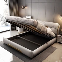 Lits Double nordiques Queen, minimaliste, moderne, crème, espace de rangement, Letto Matrimoniale Multifunzione, meubles de chambre à coucher 3