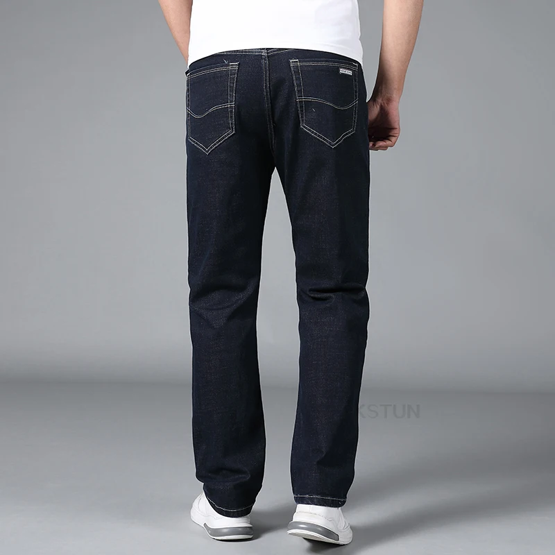KSTUN Extended Length Jeans Men Dark Blue Extra Length Trousers Mens Clothing Straight Cut Business Casual Tall Man 190cm~200 cm 6