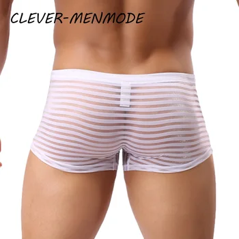Multi Colors Sexy Breathable Bar Mesh Striped Men's Boxer Shorts Underwear See-through Trunks Shorts Underpants Cueca Panties 1