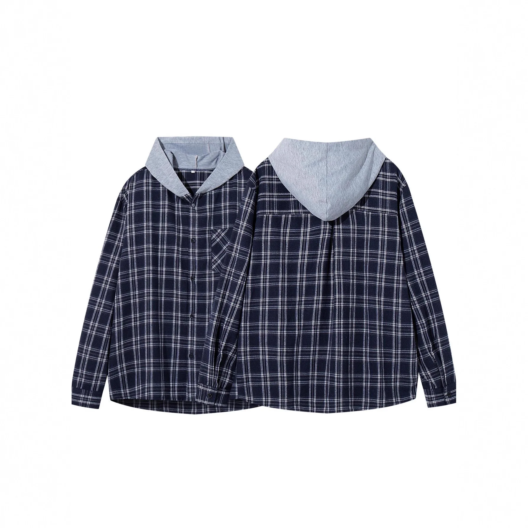 2026 spring/summer new style long sleeved shirt men's hooded plaid jacket trendy 2026 Spring/Summer New Style Long-Sleeved Shirt Men's Hooded Plaid Jacket Trendy 4