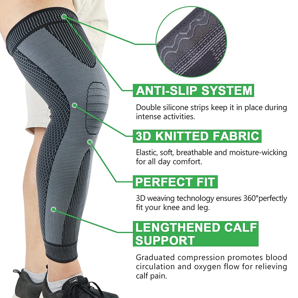 Compression Knee Brace Fashion Anti-slip Elasticity Long Knee Protector Leg Sleeve Calf Knee Support Full Leg Warm Sport Kneepads