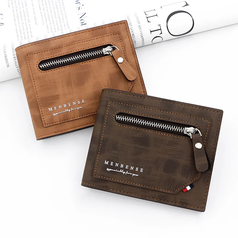 

New Frosted Men's Short Wallet Multi functional Large Capacity Zipper Bag Money Bag Men's Hinge Wallet