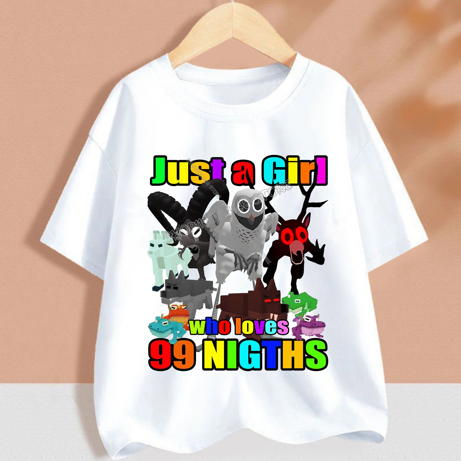 Children's Cartoon Forest Adventure White T-Shirt - Round Collar Anime Tee for Boys and Girls
