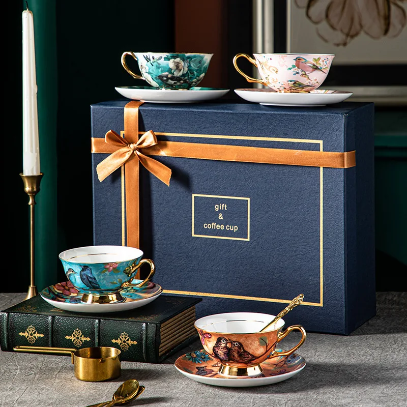 Coffee Cup Small Exquisite European Style, Luxurious Afternoon Tea Set, Elegant Bone China Cup Set with High Aesthetic Value