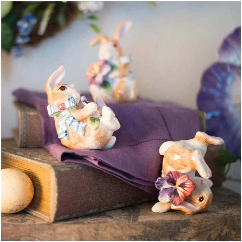 American Hand-painted Idyllic Dishes Ceramic Rabbit Teapot Coffee Cup Dinner Plates Garden Afternoon Tea Set Snack Storage