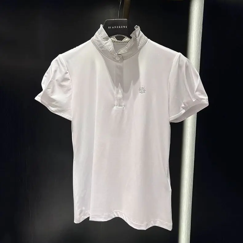 ST ANDREWS 2024 New Women's Golf Sportswear Fashion Versatile Casual Stand-Up Collar Short Sleeve Top 4