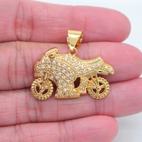 High Quality Gold Color Clear Cubic Zirconia Bling Racing Motorcycle Pendant Jewelry 1