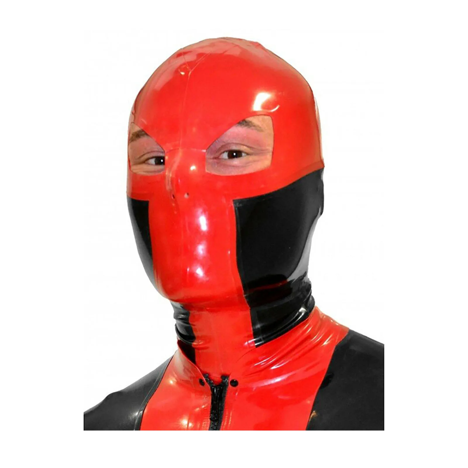 MONNIK Black&Red Full Cover Latex Hood Rubber Fetish Mask with Rear Zipper Handmade for Clubwear Bodysuit Party a5 zipper binder photocards collect book postcards organizer diy journal notebook cover kawaii school stationery