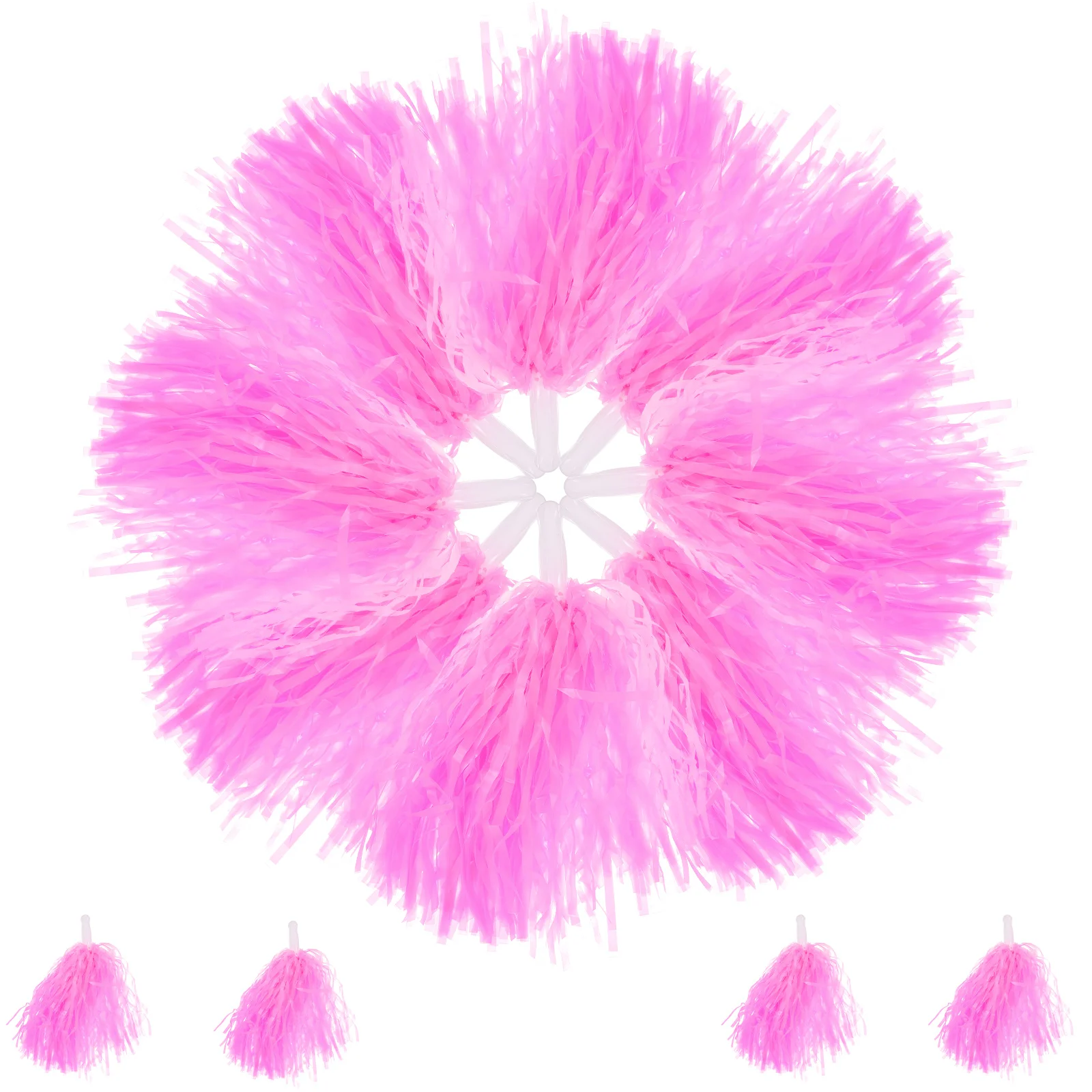 12 Pcs Decorate Pink Pom Poms Cheerleading Spirit Pompoms Clothing Props  Metallic Foil Hand Flowers Plastic Dance Team Cheering