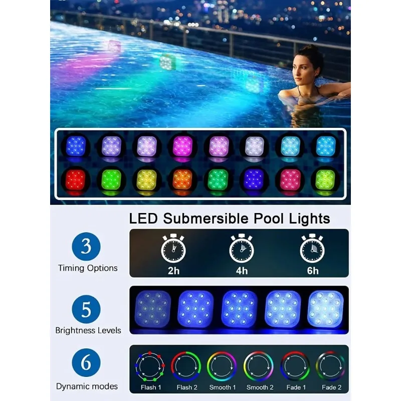 Underwater Light Underwater Lights LED Submersible Pool Lights Rechargeable 200FT Remote Control Swimming Pool Light with Timer Color changing
