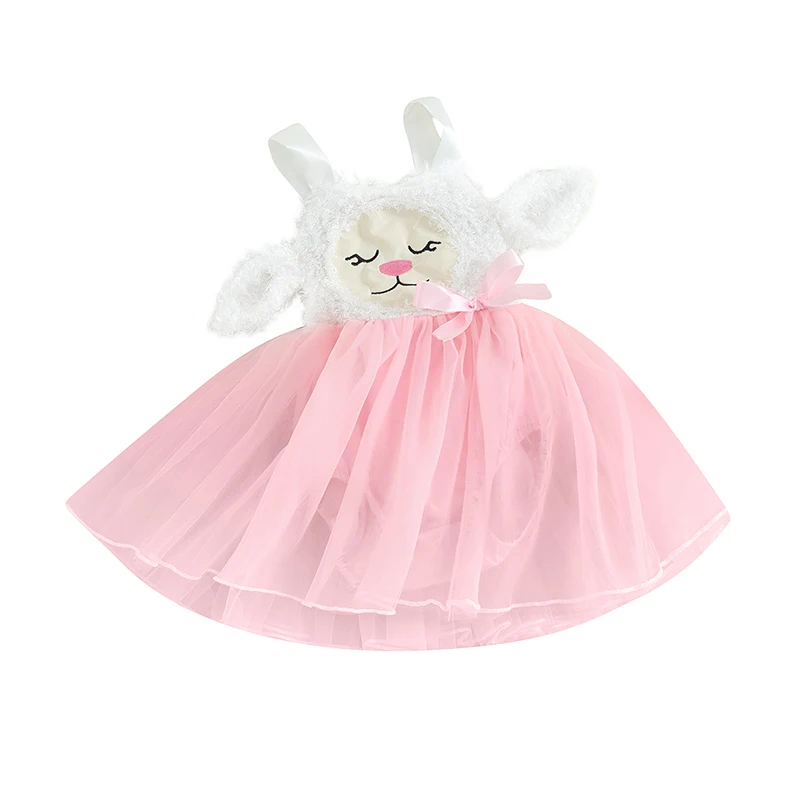 

Easter Baby Girl Romper Dress Outfit Summer Sleeveless Bunny Ear Embroidery Tulle Patchwork Bodysuit Tutu Clothes