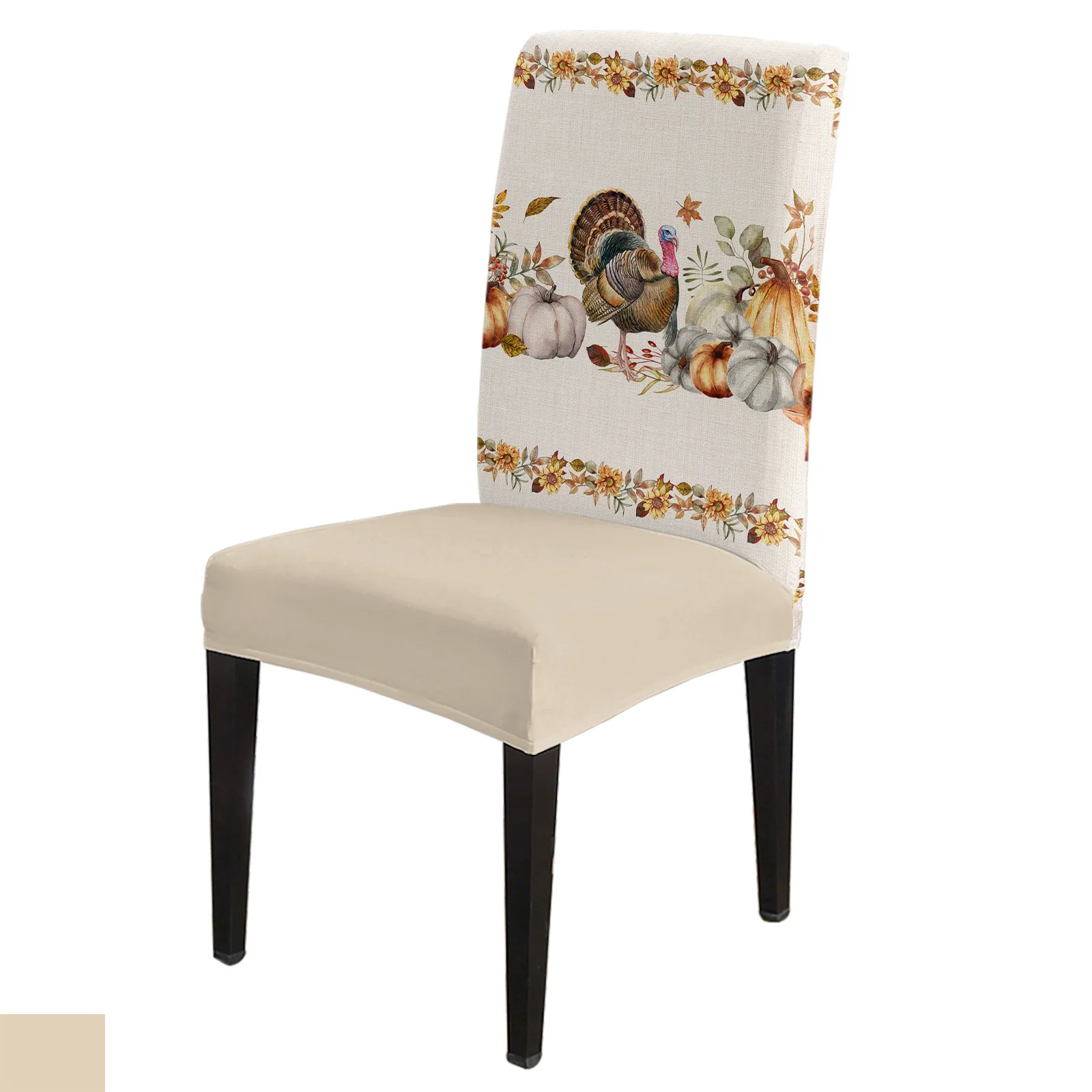 

Thanksgiving Pumpkin Turkey Dining Chair Covers Spandex Stretch Seat Cover for Wedding Kitchen Banquet Party Seat Case