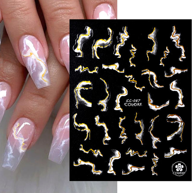 Harunouta Marble Blooming 3D Foil Nail Stickers Gold Bronzing Leaf Flower For Nail Art Design Spring Decals Manicure Decoration