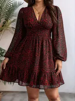 New Sexy V-Neck Leopard Print Long-Sleeve Dress Plus Size Women Clothing American Slim A-Line Skirt Elegant Party Evening Dress - Image 4