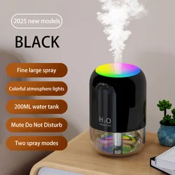 Compact USB Mini Air Humidifier with Colorful Atmosphere Light - Quiet Moisturizing for Home, Office, or Bedroom (Black)