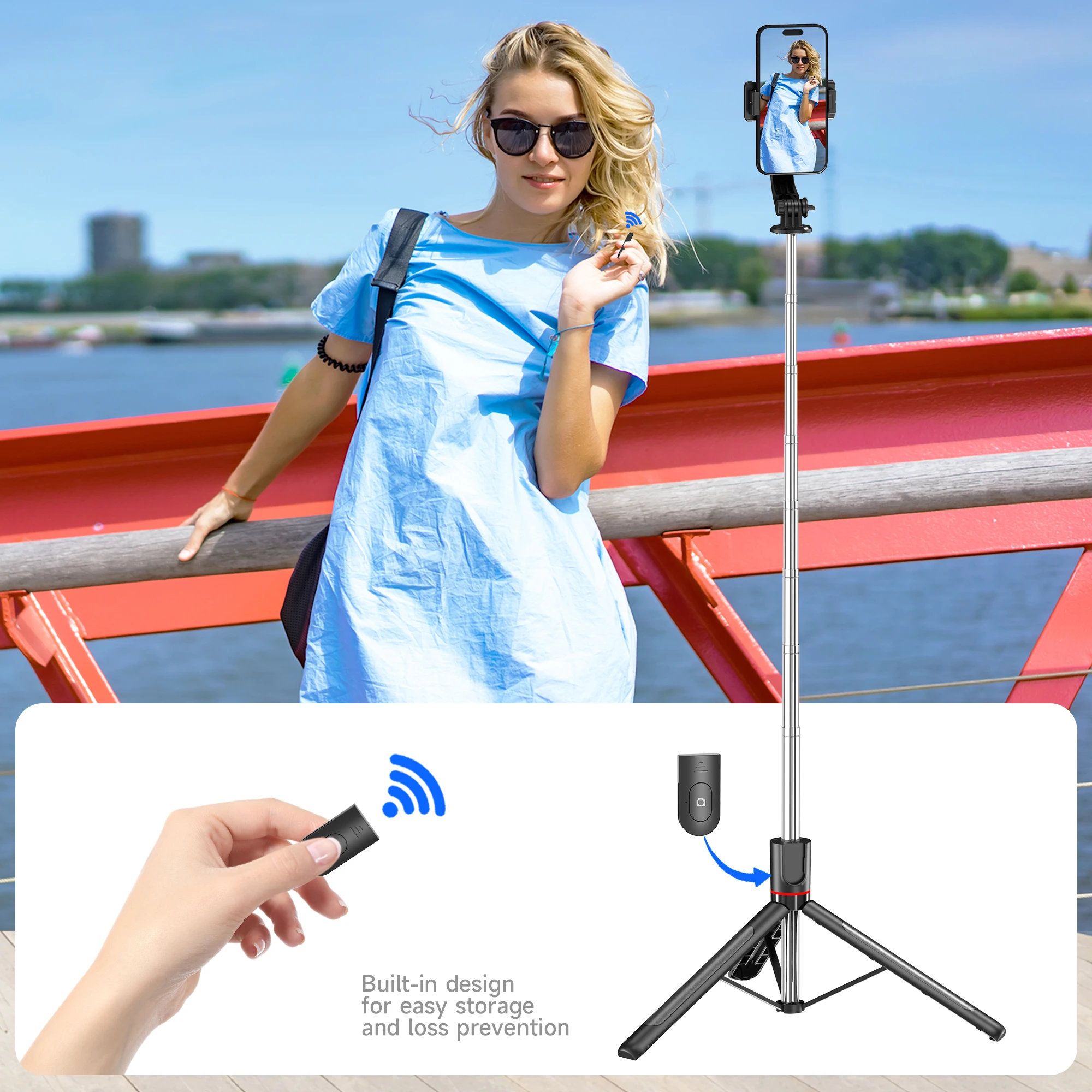 F15 with Wireless Remote 68 Inch Selfie Stick Phone Desktop Stand Tripod for Iphone Android Smartphone Shooting Vlog 4