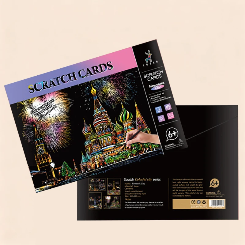 4 Fogli di Carta da Graffiare con Stilo, Kit di Disegno dei Famosi Monumenti, Giocattolo Antistress, Decorazione Creativa, Regalo Divertente per Bambini e Adulti - immagine 5