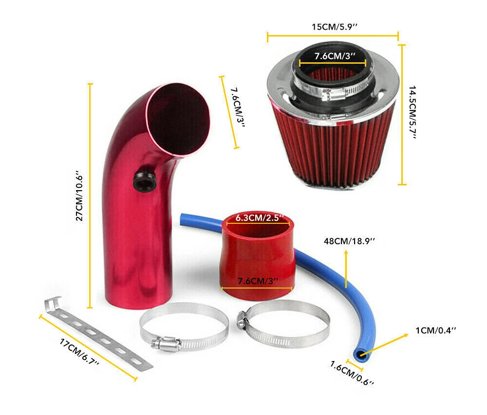 Image 4 - Cold Air Intake Filter Induction Kit Pipe Power Flow Hose System Car Auto US