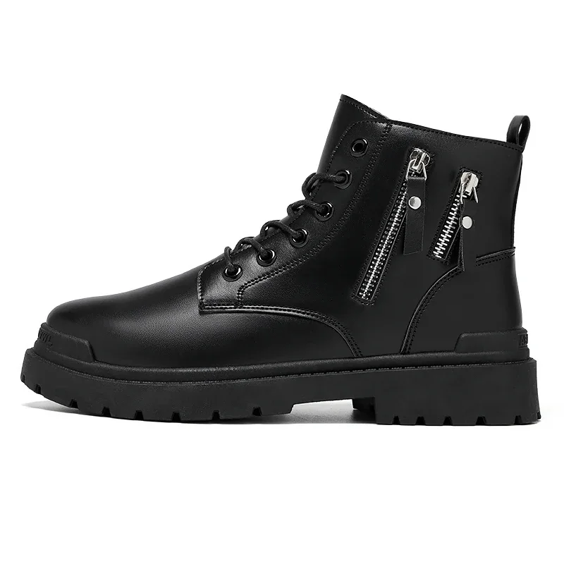 Men Fashion Work Boots Zipper Motorcycle Boots Waterproof High Top Comfortable Hiking Sports Shoes Motorcycle