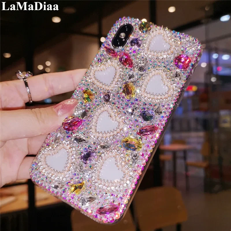 

Чехол для телефона Bling Crystal Diamond со стразами, жемчужные камни любви, чехол для Xiaomi Redmi 9A, 9C, 9Pro, Note10S, Note11 Pro, 12Pro