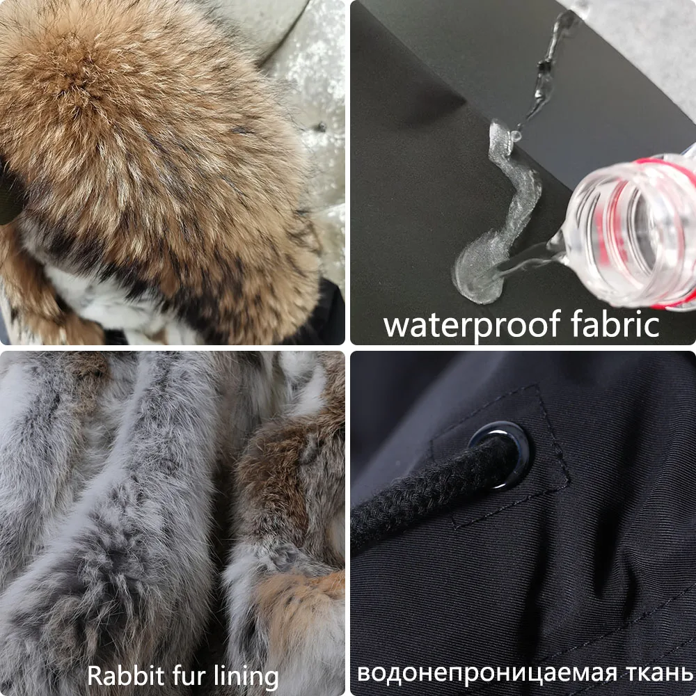 Maomaokong Women Winter Coats Fur Coat Natural Real Rabbit Fur Lined Jacket Fox Raccoon Fur Collar Short Parka Female Clothing