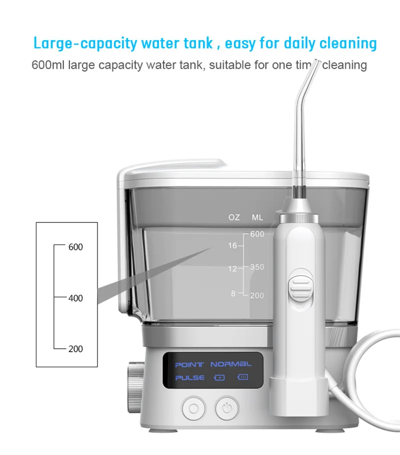 Description Picture 6 of itemHandheld Water Flosser for Teeth Rechargeable Electric Dental Oral Irrigator 600ml Water Tank 4 Water Jet Teeth Cleaner Portable
