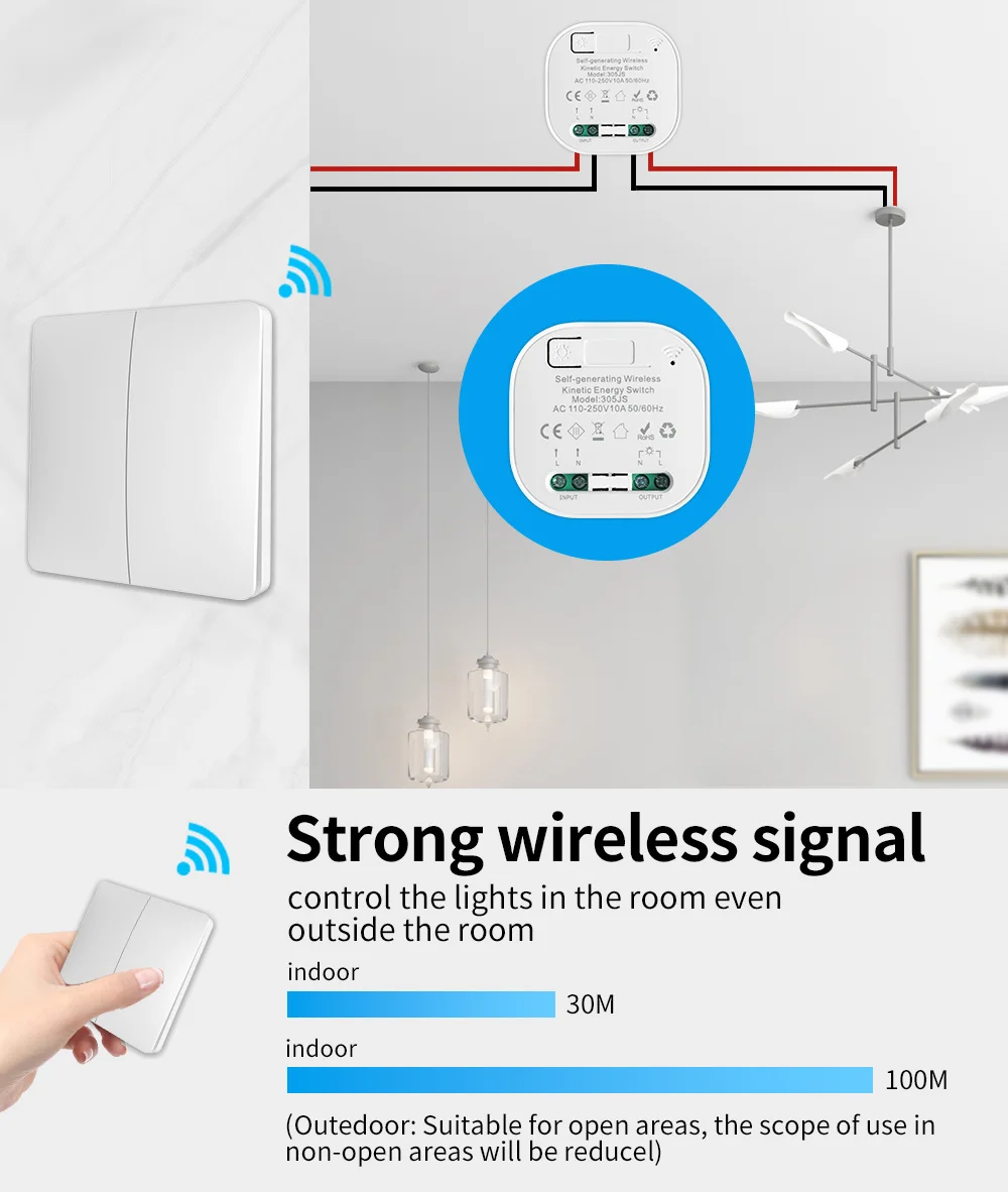 Wireless Light Switch Smart Wireless Switches 1/2gang No Battery Required Waterproof Panel Push Button Wall Light Switch APP Remote Control Switch Set