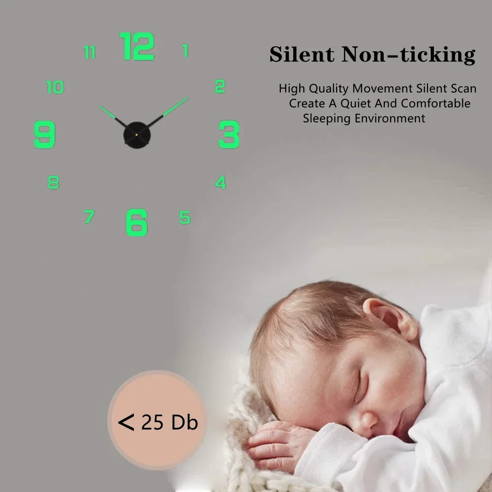 3D Wall Clock Wall Clock 3D Wall Clock Luminous Frameless DIY Digital Clock Stickers Silent