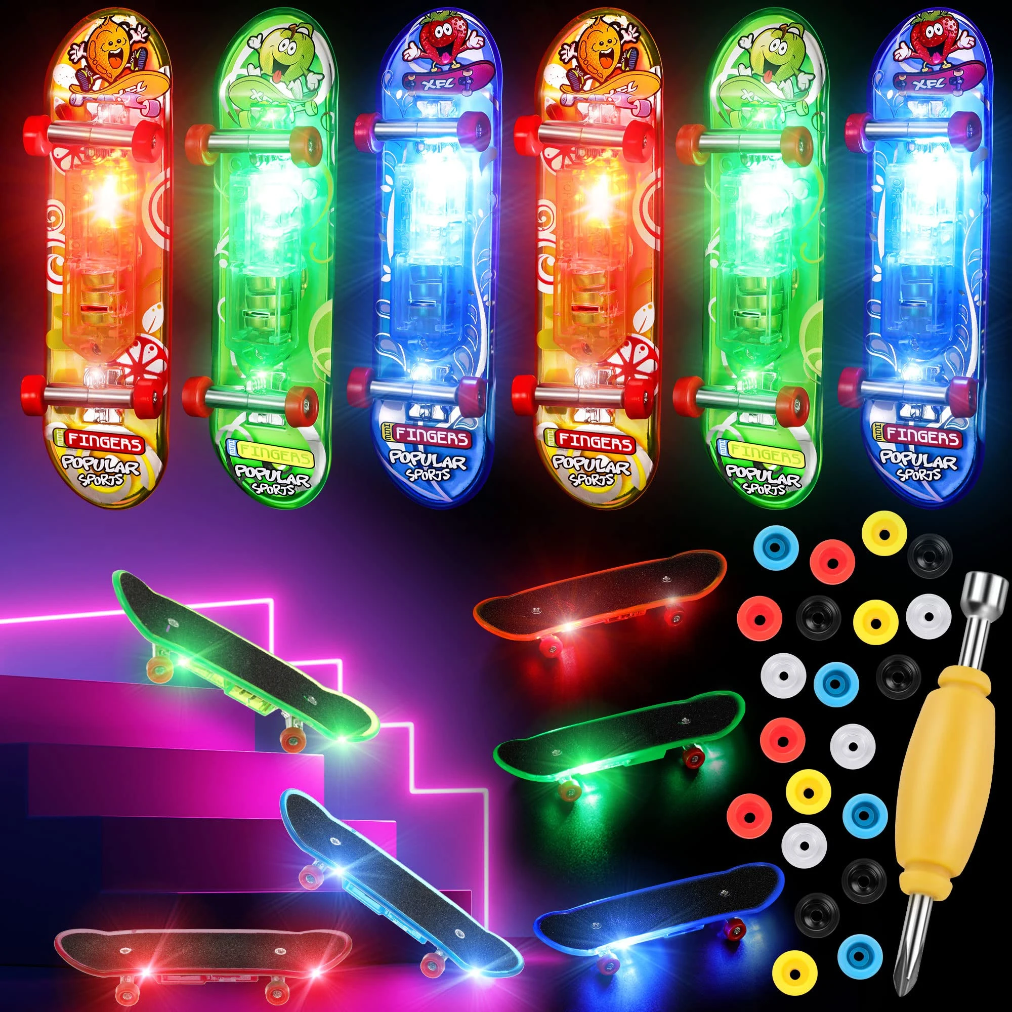 36pc Led Mini Finger Skateboards Light Up Mini Toys Set Led Fingerboard