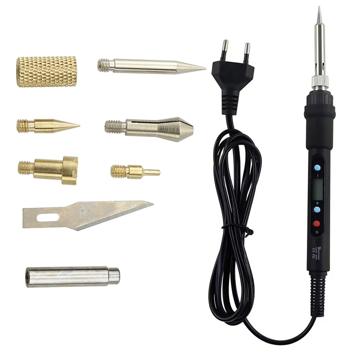 Kit Pirografia 60W Con 2 Penne, Display Digitale, 23 Punte, Temperatura Fino A 750°C, Doppia Porta, Per Legno, Cuoio E Zucca