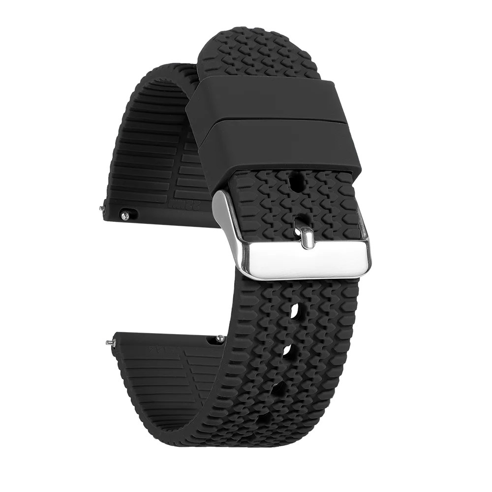 Waterproof Silicone Quick Release Smart Watch Band - Black & Green Rubber Wristband