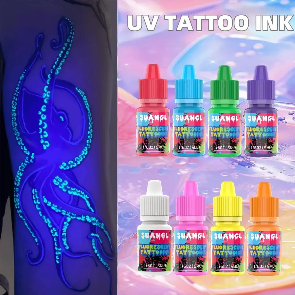 8pcs Luminous Temporary Tattoo Ink-Long Lasting, UV Reactive Pigments For Vibrant Body Art