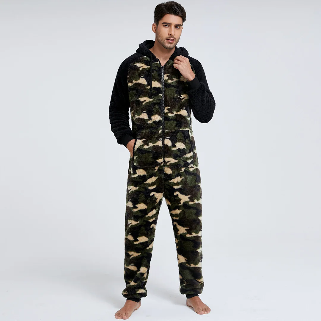 Hooded Jumpsuit Men Flannel Onesie Pajamas Adults Sleepwear Costume Onesies For Men Autumn Winter