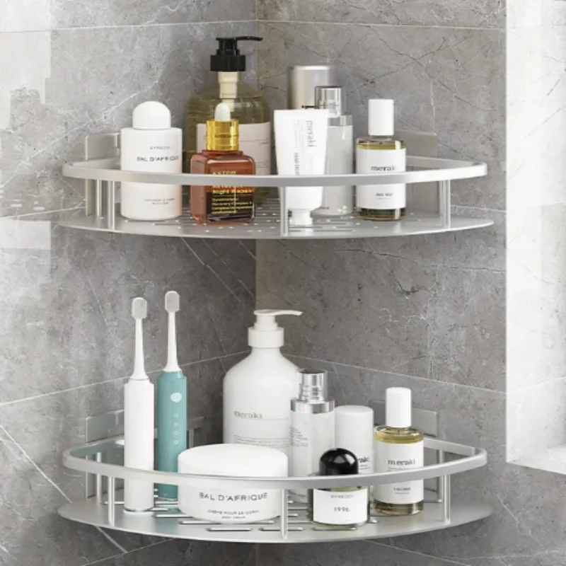 Rustproof Wall-Mounted Corner Shower Shelf with No-Drill Adhesive Design
