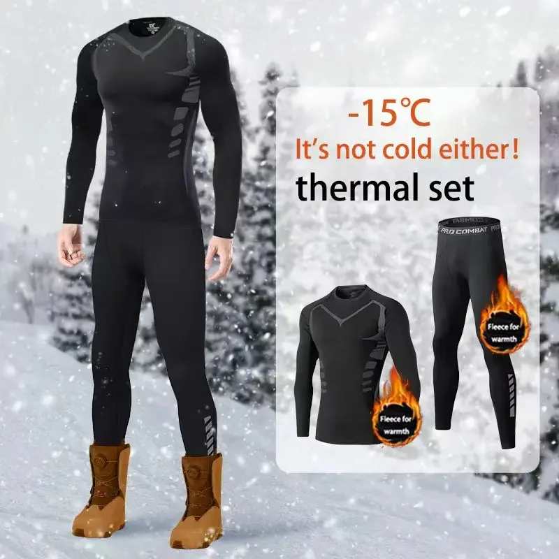 Men's thermal underwear set, 2-piece tight-fitting long underwear set, winter cold weather protective set elastic and breathable - 2