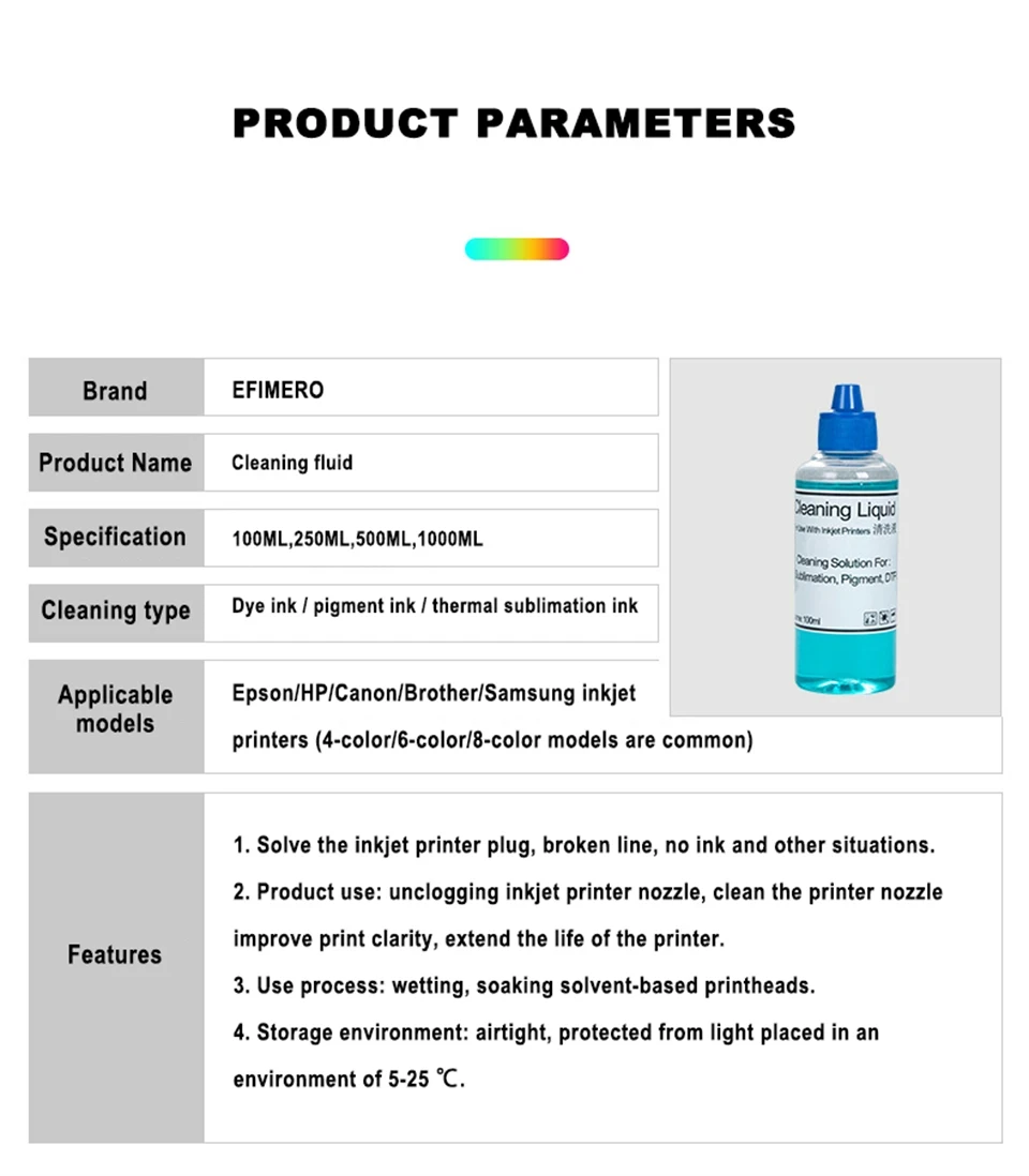 Description Picture 6 of item100ML Inkjet Printer Head Cleaning Kit Compatible With Epson Hp Brother Iconic Brand Nozzle & Printhead Cleaner For Printers