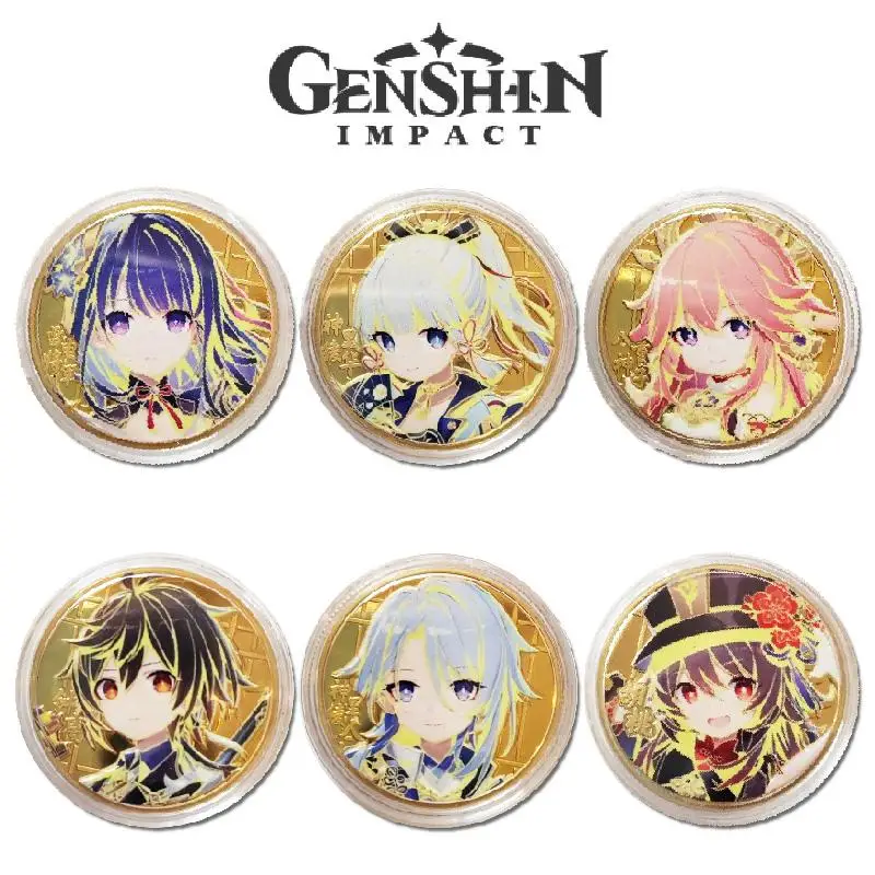 

Genshin Impact Genuine Peripherals Anime Characters Sucrose Eula Lawrence Ningguang Keqiang Hu Tao Ganyu Metal Coins Collection