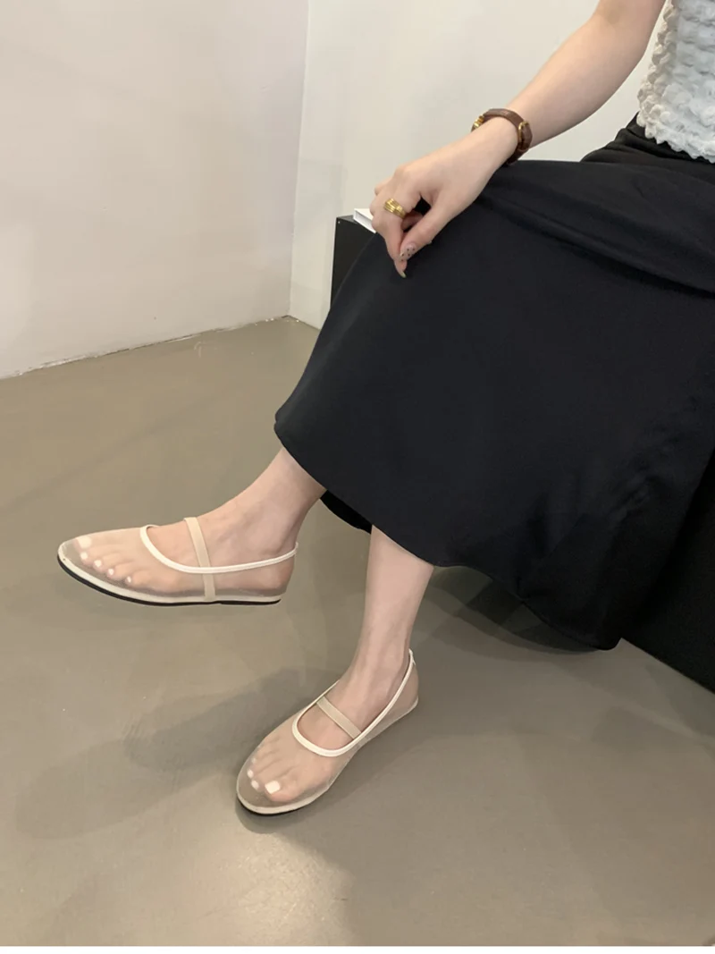女性のためのメッシュバレエフラットシューズ,浅い伸縮性のある