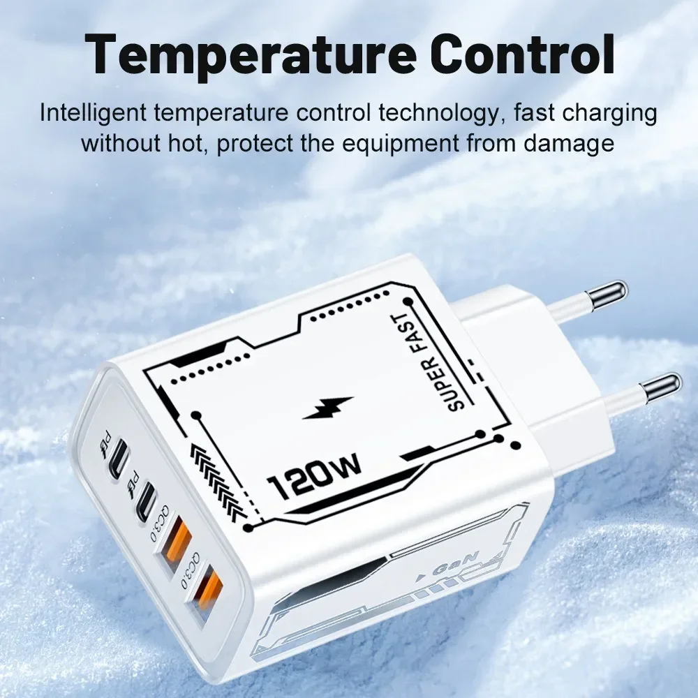 120W USB C Charger Fast Charging Type C PD Phone Charger Adapter For iPhone Samsung Xiaomi Huawei EU/US Plug Quick Charger QC3.0