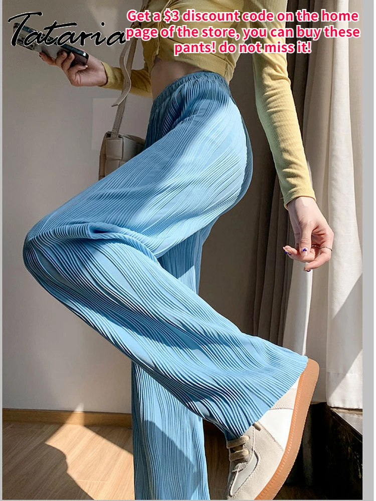 Ice Silk Wide Leg Pants Women Ice Silk Wide Leg Trousers Silk Blue