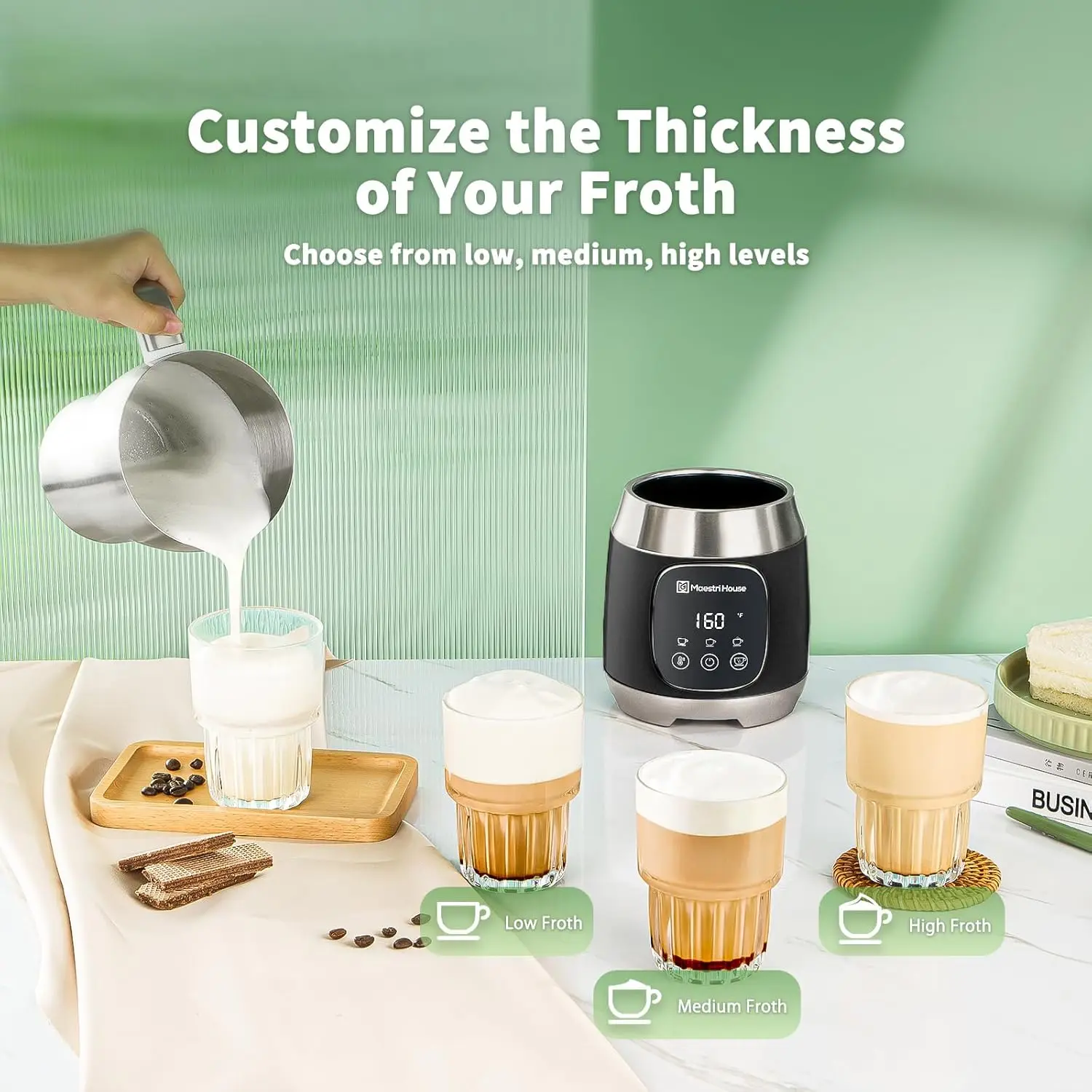 House Milk Frother, 21OZ Variable Temp and Froth Thickness Milk Frother and Steamer, Smart Touch Control Milk Warmer, Di 2