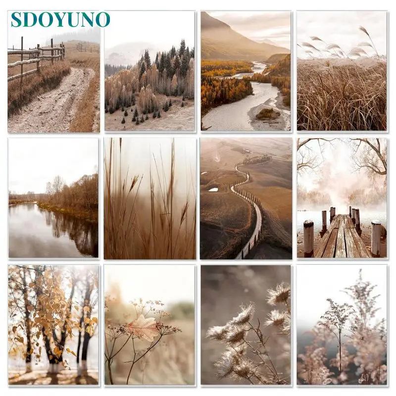 

SDOYUNO Frame Picture Painting By Numbers Kits Nature River Drawing Coloring By Numbers 40x50cm For Home Decors Artwork