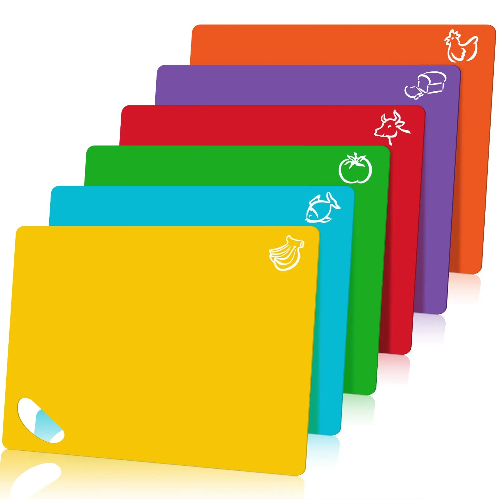 Leeseph Flexible Plastic Cutting Board Mats 6pcs Colorful Non-slip Chopping Boards Kitchen Tool Food Icons For Cutting Board