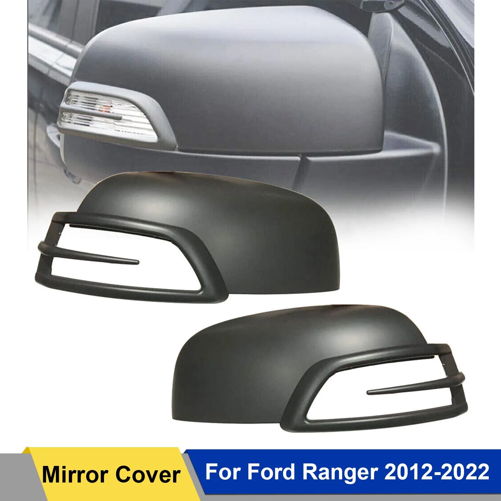 Raptor Style Matte Black Side Mirror Cover Wing Mirror Cap Per Ford Ranger 2012-2022 Wildtrak Xlt Xls Xl Limited Everest