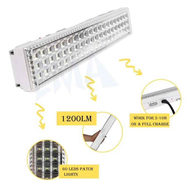 충전식 다기능 비상 작업 조명, 60 LED, 1200LM 안전 램프 검사 손전등, 홈 캠프 하이킹 야외