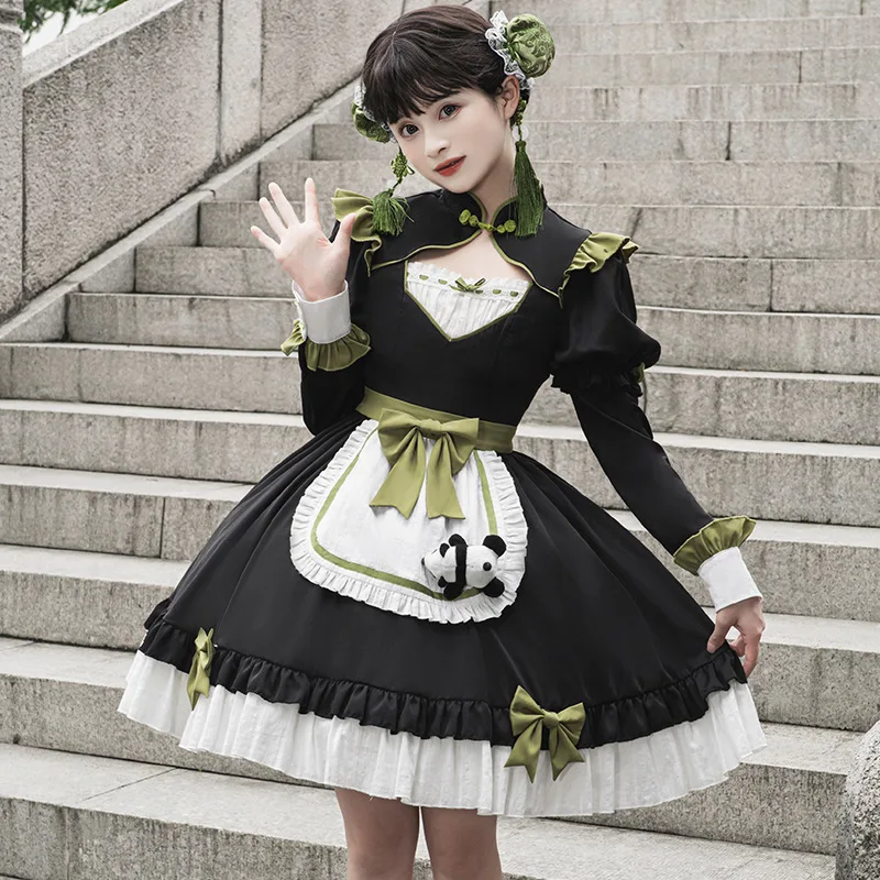 

Sweet Lolita OP Dress Women Vintage Cute Bow Panda Maid Cosplay Tea Party Dresses Girls Gothic Harajuku Dresses