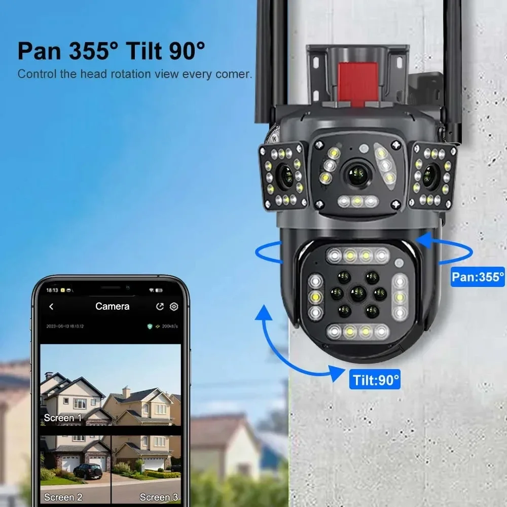 WiFi IP カメラ屋外 12MP 6K トリプルレンズ トリプルスクリーン 6K 12MP WiFi 監視カメラ屋外 3 レンズ 3 画面保護モーション検出 PTZ