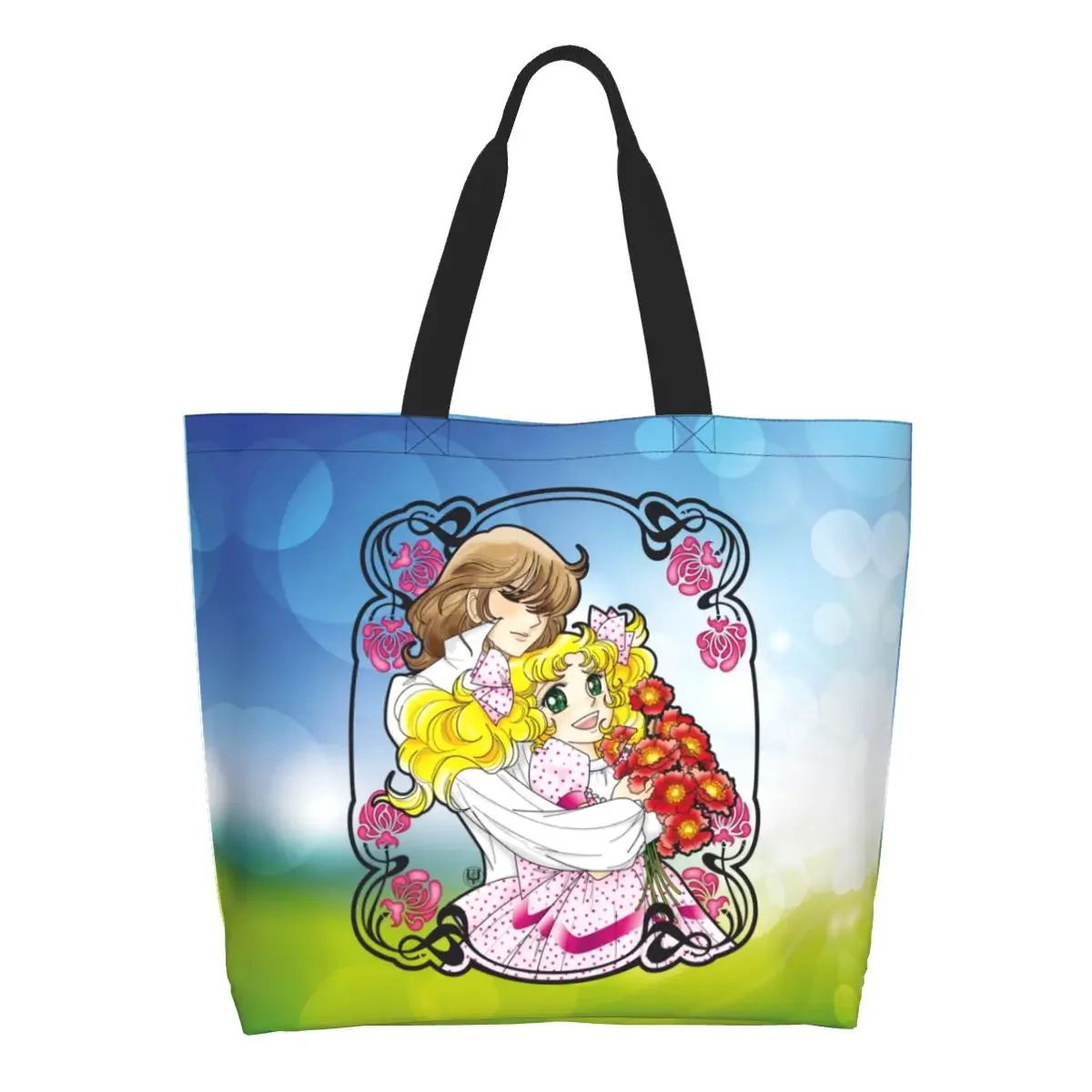 thumbnail image 1 of Bolso de mano de lona portátil para compras, con estampado de moda, de Anime, manga, caramelos y dulces, 1 of 5
