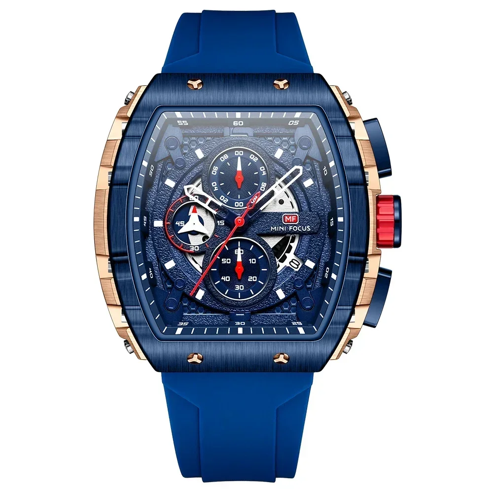 MINI FOCUS Student Tonneau Dial Military Silicone Strap Youth Sport Clock Quartz Watches for Men's Chronograph Wristwatch 0399G 2